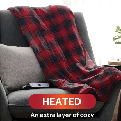 Sunbeam Electric Throw Royal Luxe Microplush Heated Blanket, 4 Heat Settings, 4-Hour Auto Shut-Off, Fast Heating, Warm and Cozy, Walnut Color, 50" x 60"