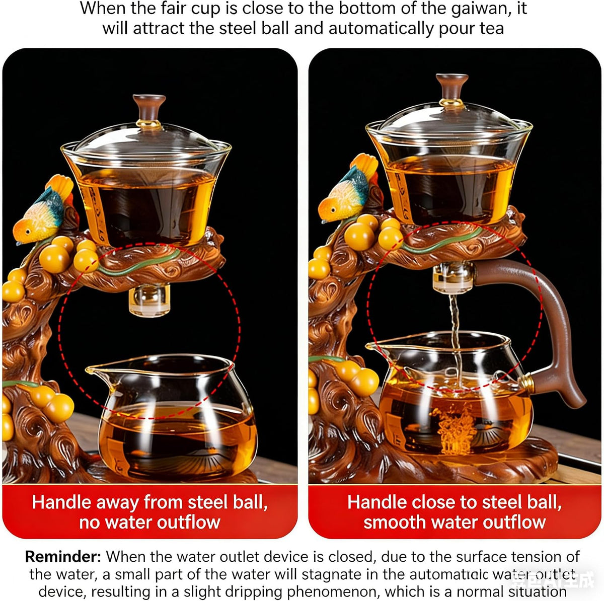 Glass Teapot Set Animal Bird Design Semi-automatic Drip Rotating Bowl with Infuser Lazy Kungfu Tea Pot Set (teapot)