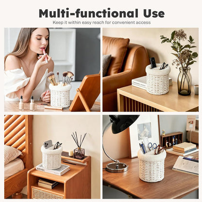 Glasses Holder, 2 Compartment Plush Lined Eyeglass Holder Paper Rope Eye-glasses Storage Organizer for Nightstand
