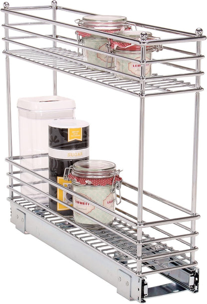 Household Essentials Glidez Multipurpose Chrome-Plated Steel Pull-Out/Slide-Out Storage Organizer for Cookware and Bakeware - 2-Tier Design - Fits Standard Size Cabinet or Shelf, Chrome