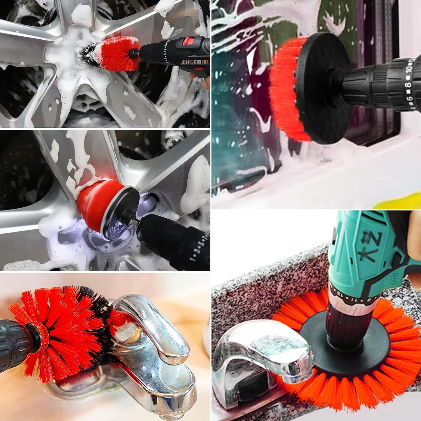 8 Pcs Drill Brush Attachment Set - Power Scrub Brush Kit | Brush Drill with Extend Long Attachmen - All Purpose Household Cleaning Brushes for Car, Grout, Floor, Tub, Bathroom