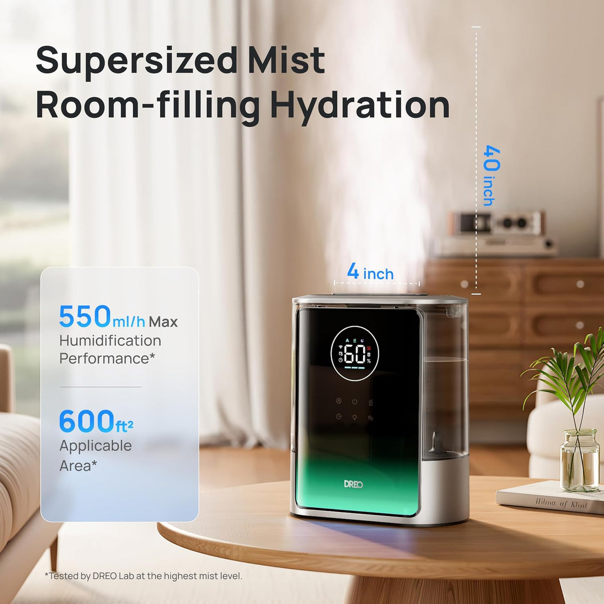 DREO 8L Smart Humidifier Large Room, 80H Runtime, Warm & Cool Mist, HM717S