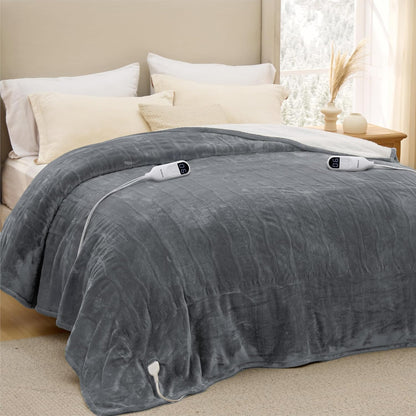 Bedsure Heated Blanket Throw Blanket with Preheat Function - Fast Heating Electric Blanket, Soft Flannel Throw with 6 Time Settings(Up to 10H), 6 Heating Settings, Gifts for Grandma (50"x60", Grey)