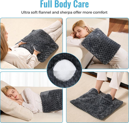 Electric Heated Foot Warmer Soft Flannel Foot Heater with 2h Auto Off & 3 Heat Levels Full Body Use Heating Pad for Feet, Abdomen, Cramps, Pain Relief Pocket Design 16" x 22" Light Grey