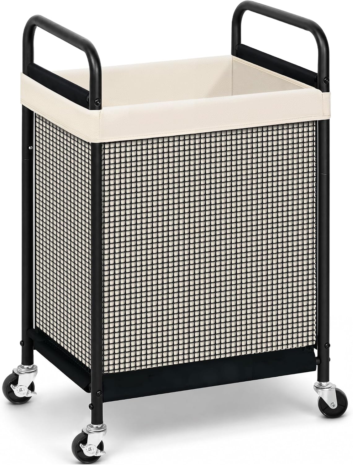 STORAGE MANIAC Rolling Laundry Hamper with Wheels 2-Section Laundry Sorter Rolling Laundrys Basket on Wheels with Removable Bag Clothes Hamper Laundrys Organizer Cart Bathroom Bedroom 100L Beige