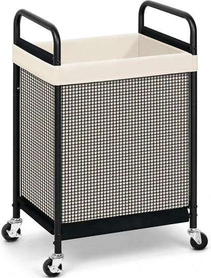 STORAGE MANIAC Rolling Laundry Hamper with Wheels 2-Section Laundry Sorter Rolling Laundrys Basket on Wheels with Removable Bag Clothes Hamper Laundrys Organizer Cart Bathroom Bedroom 100L Beige