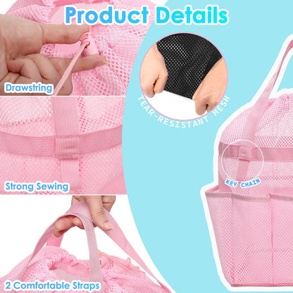 Fammart Mesh Shower Caddy Portable with Drawstring, Dorm Room Essentials for College Girls Guys, 8-Pocket Extra Large Shower Bag Basket Tote for Camping Beach Gym Travel Toiletry Bathroom