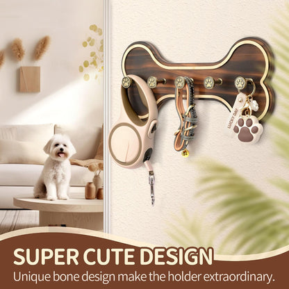 MTERSN Dog Leash Holder Wall Mount with 3D Paws Hooks, Distressed White | Bone-Shaped Dog Leash Holder for Wall, Leash Holder, 5 Dog Leash Hook, Pet Accessories Storage, Gift for Dog Lovers