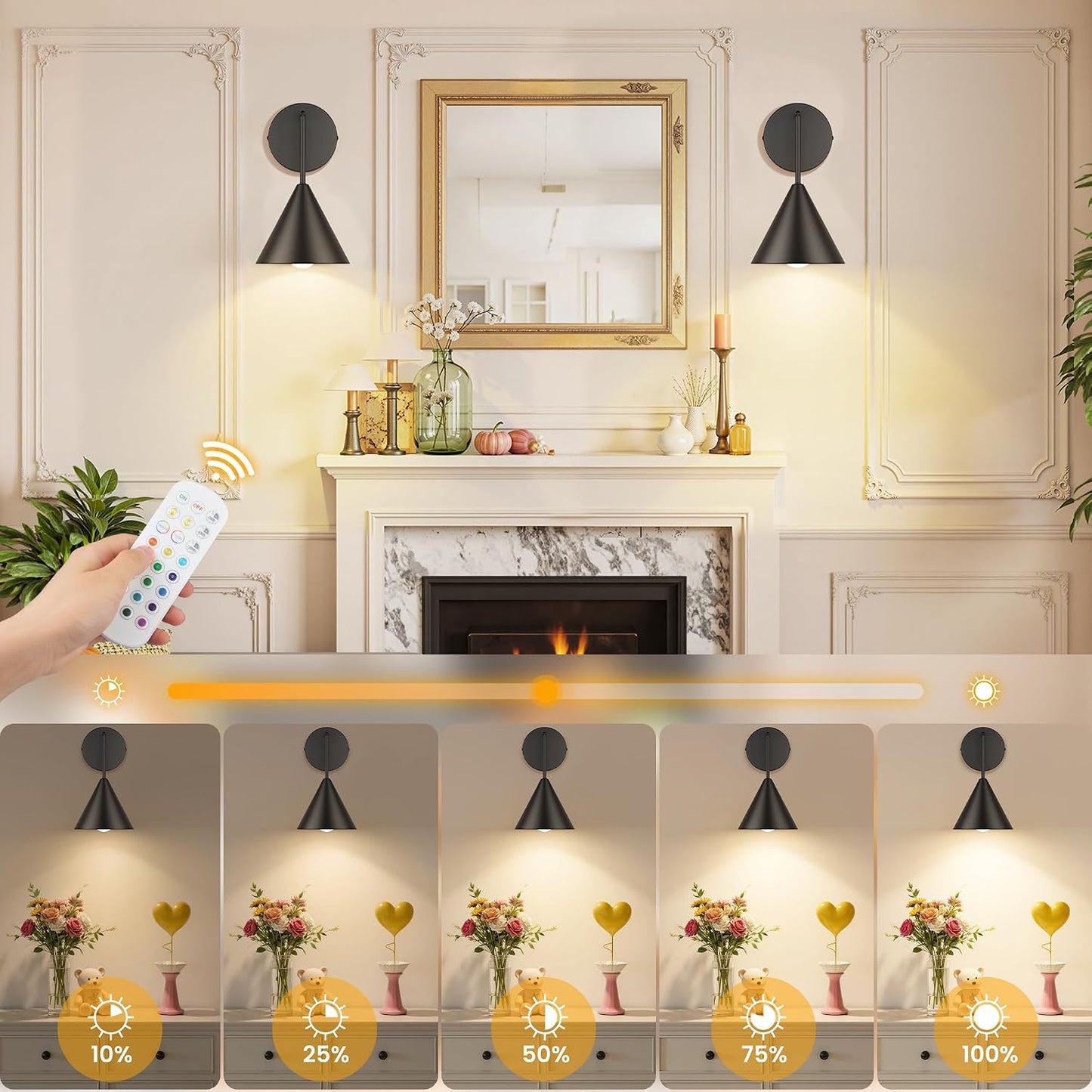 MATAMEYE Rechargeable Wall Sconce, Black Wireless Battery Operated Wall Lamp with Remote, Dimmable & Timer, Modern Industrial Indoor Light Fixture, Bulb Included