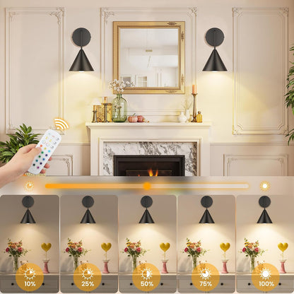 MATAMEYE Rechargeable Wall Sconce, Black Wireless Battery Operated Wall Lamp with Remote, Dimmable & Timer, Modern Industrial Indoor Light Fixture, Bulb Included