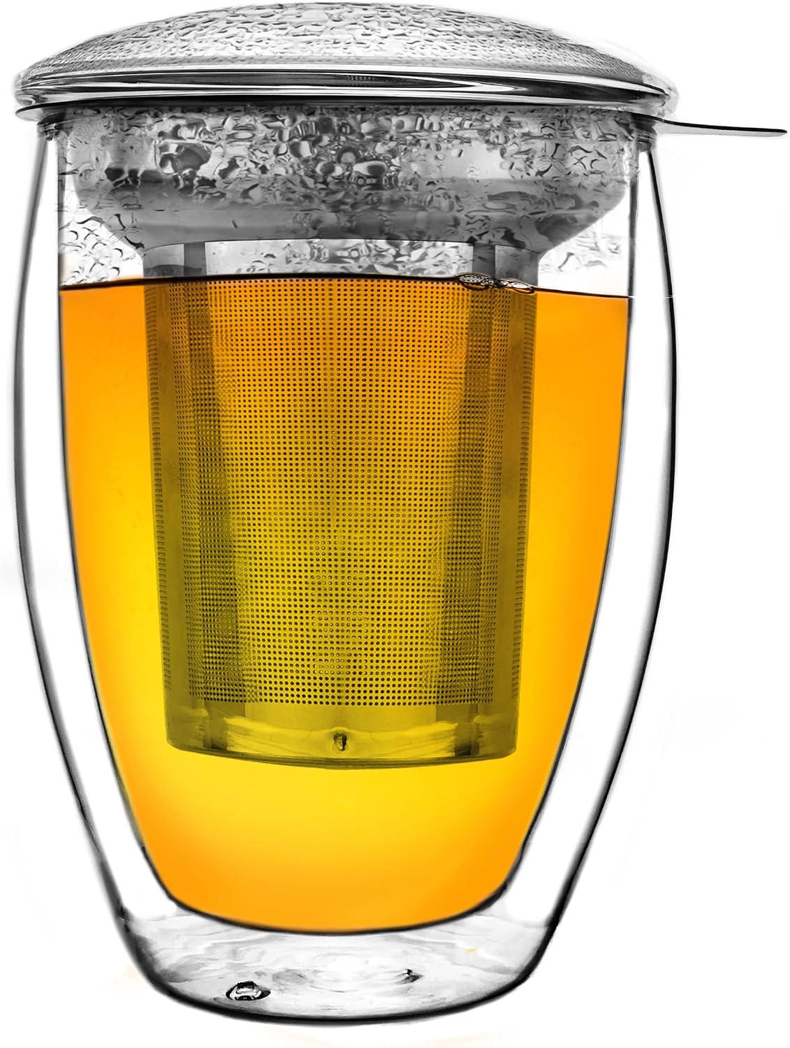 Creano Tea Glass with Infuser and Lid 400ml - Large Tea Cup - Microwave & Dishwasher Safe - Loose Leaf Tea Maker Gift Set
