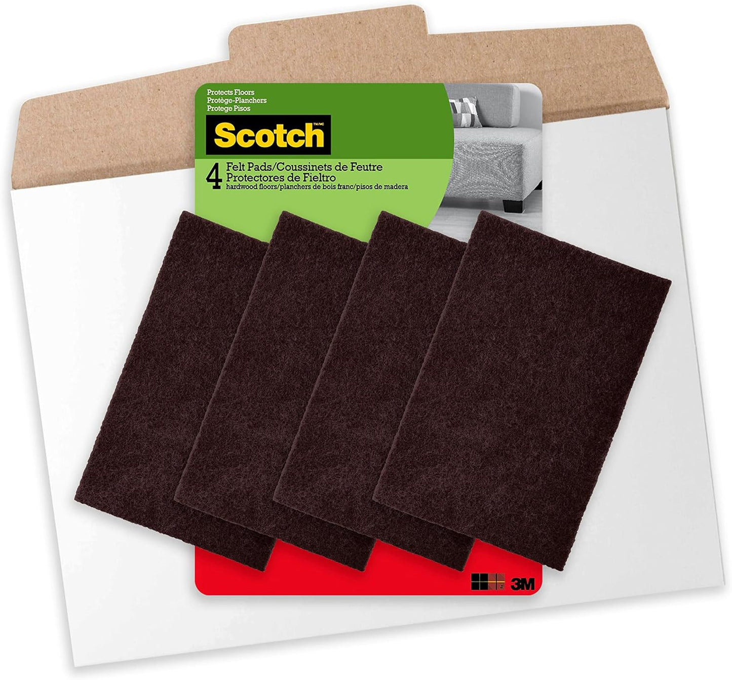 Scotch Felt Pads, 2 Pads, Rectangular, Beige, 4 in x 6 in | Protecting Hardwood Floors, Easy-to-apply, Self-Stick design, Reliable protection from nicks, dents and scratches (SP800-NA)