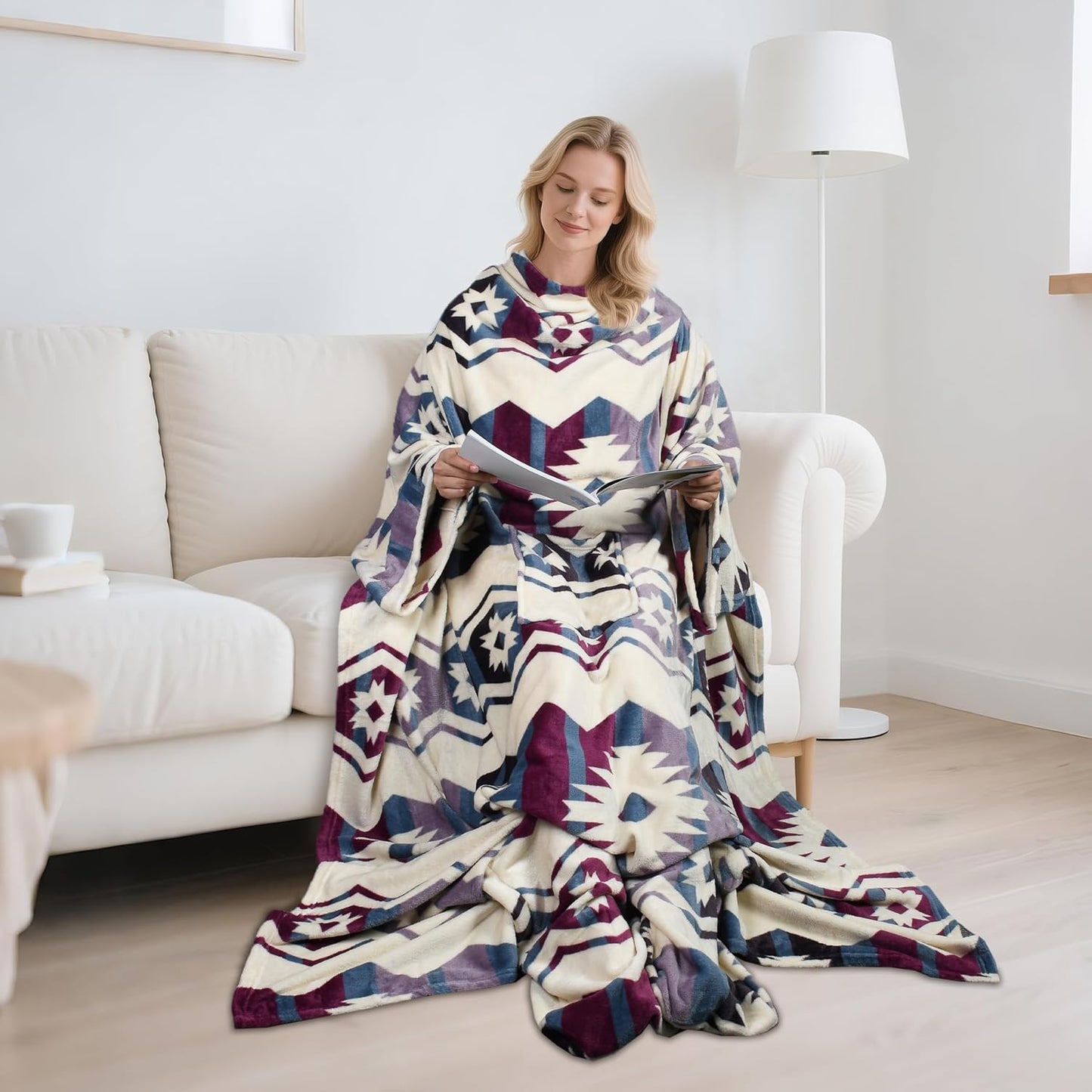 Catalonia Wearable Blanket with Sleeves & Foot Pocket for Adults | Soft Fleece Throw Wrap with Hands-Free Comfort, Perfect for Reading, TV Time & Relaxing, Christmas Gift for Women & Men