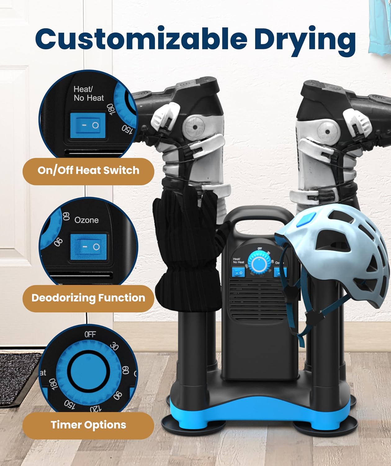 Upgraded Boot Dryer for Work Boots with Ozone Deodorizer - Fast Drying Compact Easy-to-Use Shoe Warmer Adjustable Tube Design - Fast Drying Shoes Dryers for Sneakers & Gloves, Ski Gears (2 Pair)