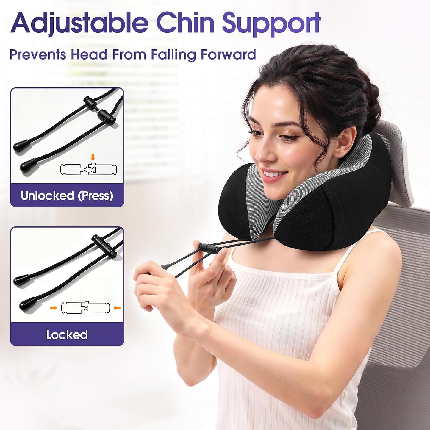 CloudBliss Neck Pillow for Airplanes, Memory Foam Travel Pillow, Black | Compact Flight Pillow with Eye Mask, Earplugs, Carry Bag, Travel Neck Pillow for Long Flight Sleep, Plane Travel Essentials