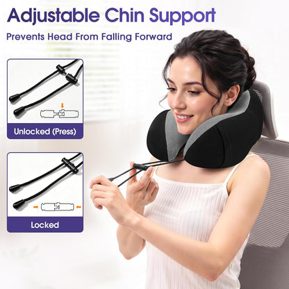 CloudBliss Neck Pillow for Airplanes, Memory Foam Travel Pillow, Black | Compact Flight Pillow with Eye Mask, Earplugs, Carry Bag, Travel Neck Pillow for Long Flight Sleep, Plane Travel Essentials
