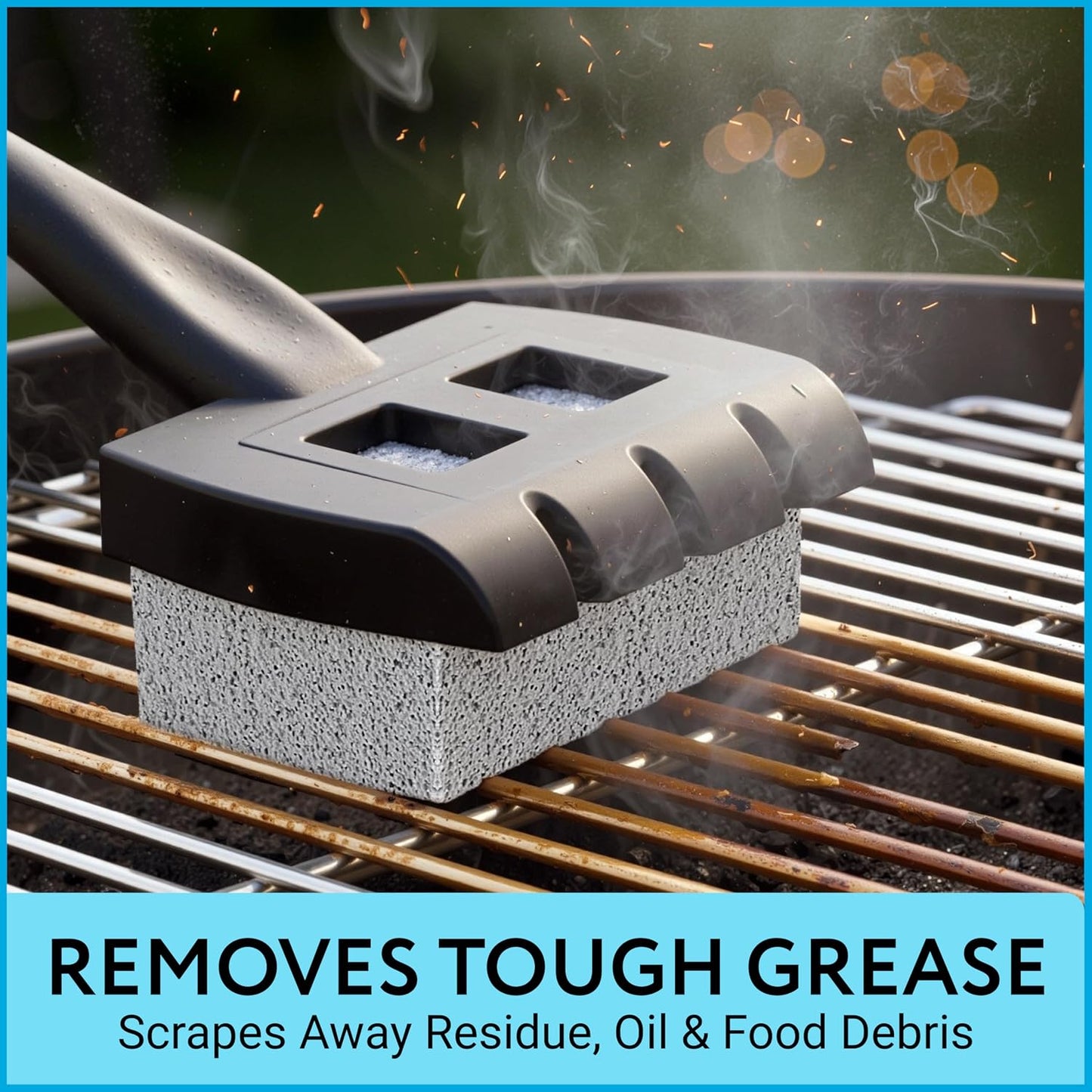 Impresa Pumice Stone Grill Brush - 5 x 2 in Head, 16 in Handle, Pack of 3 Replacement Bricks - Grease Removal BBQ Cleaning Stone - Ergonomic Long Handle Griddle Cleaning Kit - Versatile Grill Scraper