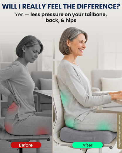 5 STARS UNITED Seat Cushion - Memory Foam Chair Cushion for Tailbone Pain Relief - Ergonomic Support for Coccyx, Sciatica & Butt - Office, Desk & Gaming Chair, Car Seat, Wheelchair, Airplane, Black