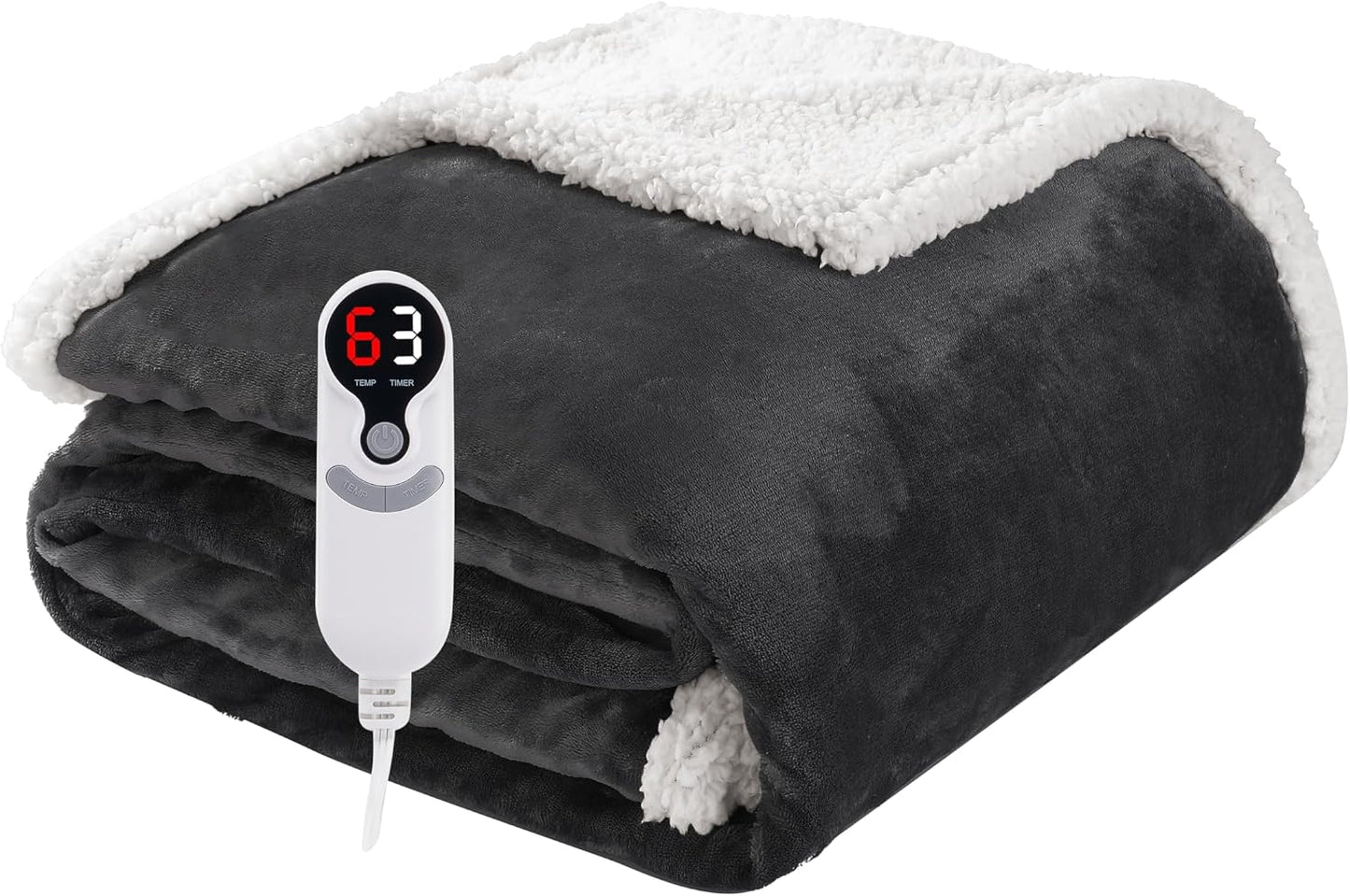 Soypipo Electric Heated Throw Blanket 50"x60", Faux Fur Plush with 4 Heat Settings & 2/4/8/10H Auto Shut-Off, Overheat Protection, Machine Washable, for Office & Chair, Dark Grey
