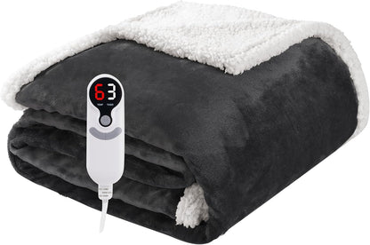 Soypipo Electric Heated Throw Blanket 50"x60", Faux Fur Plush with 4 Heat Settings & 2/4/8/10H Auto Shut-Off, Overheat Protection, Machine Washable, for Office & Chair, Dark Grey
