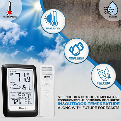 Indoor Outdoor Thermometer Hygrometer Wireless Weather Station, Temperature Humidity Monitor Battery Powered Inside Outside Thermometers with 330ft Range Remote Sensor and Backlight Display