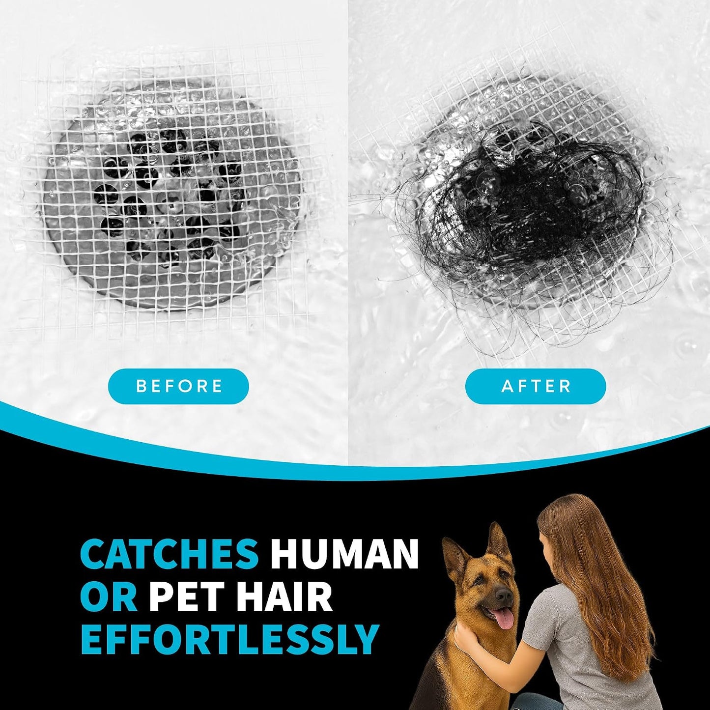 TubShroom 26 Pack Square Disposable Drain Cover - Hair Catcher Mesh Sticker Strainers for Shower Bathtub and Bathroom - Hair Catcher Sticker Drain Protector - Half Year Supply