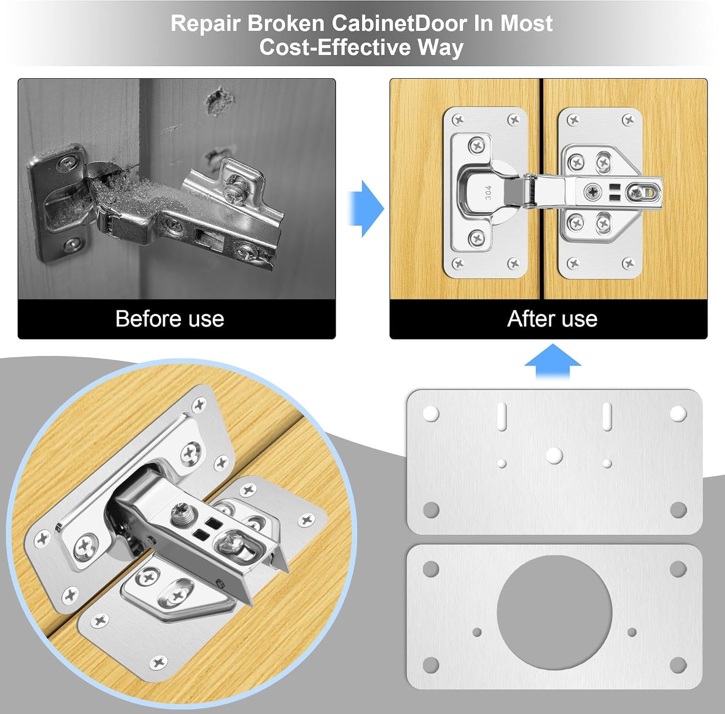 12-Pack Cabinet Hinge Repair Kit - Hinge Fixing Plates for Kitchen, Cupboard, Locker, Cabinet Doors