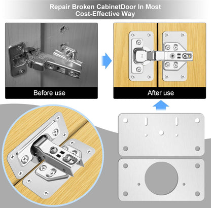 12-Pack Cabinet Hinge Repair Kit - Hinge Fixing Plates for Kitchen, Cupboard, Locker, Cabinet Doors