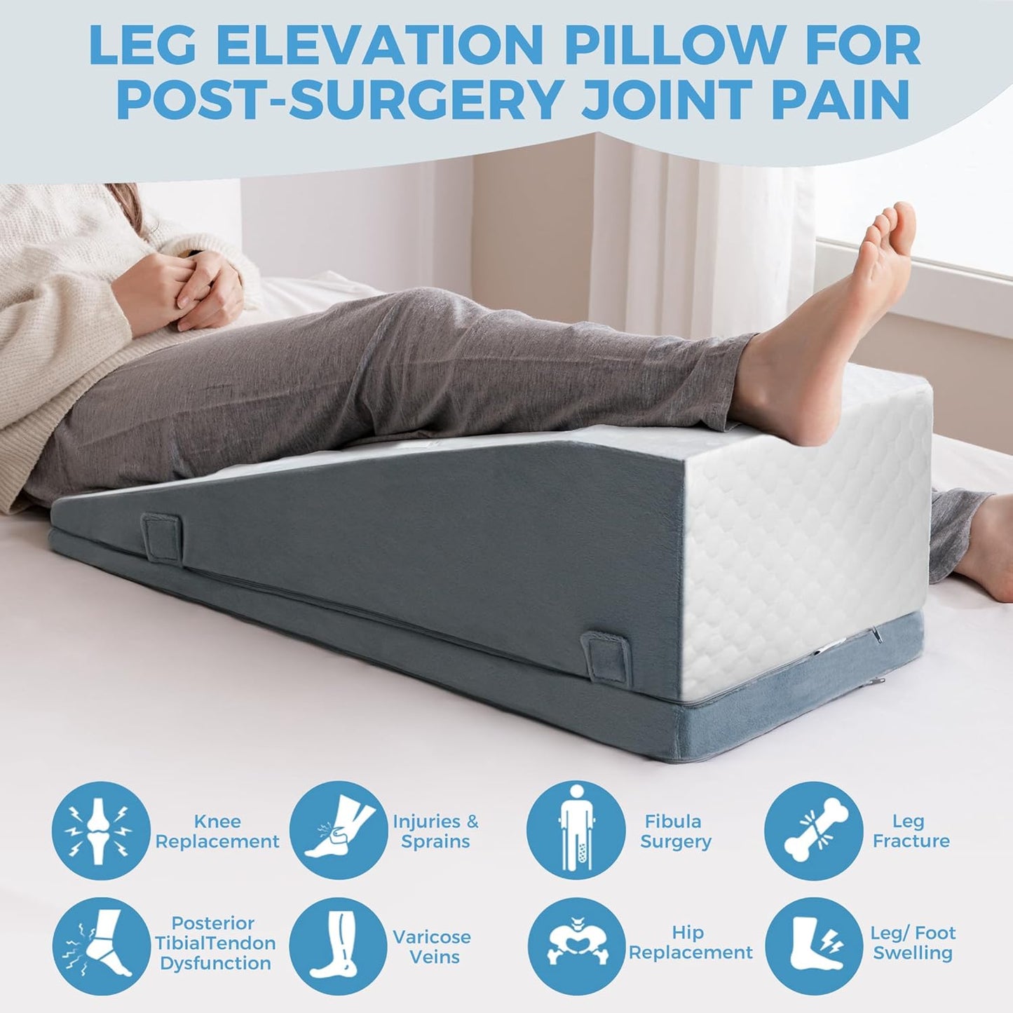 Ganondorf Leg Elevation Pillow, Premium Foam Leg Support Adjustable Wedge Pillow Relieves Joint Pain After Surgery Ergonomic Curve for Leg Support Promote Blood Circulation Single Leg