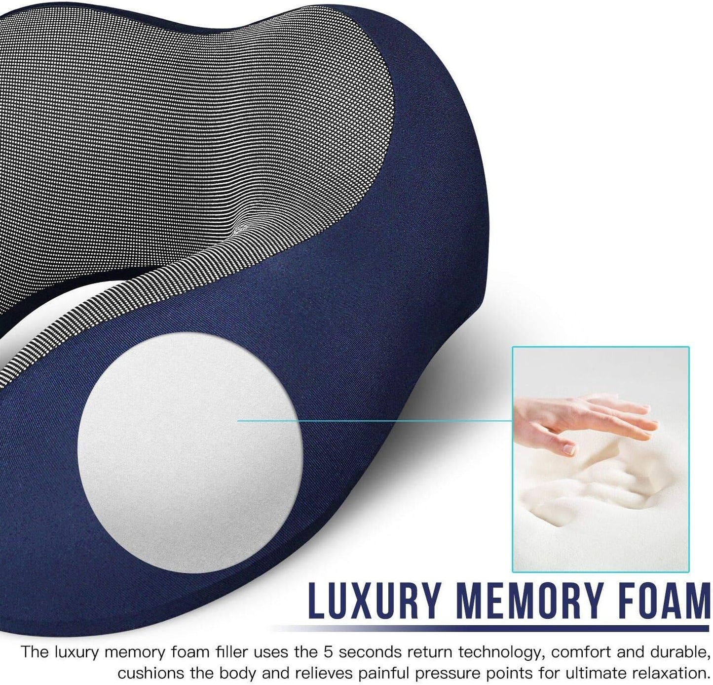 MLVOC Airplane Travel Neck Pillow for Sleeping, 3D-Eye Mask & Earplugs Kit | Curved Neck & Chin Support, Rope Lock Fit, Memory Foam Keeps It’s Shape, 3-in-1 Ki Includes: Eye Mask + Earplugs