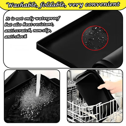 27×27inch Washer Drain Pan Silicone Mat, With Raised Edge Washing Machine Silicone Mat, Multi-function Non Slip, Soft Foldable Portable Waterproof Pad（black）