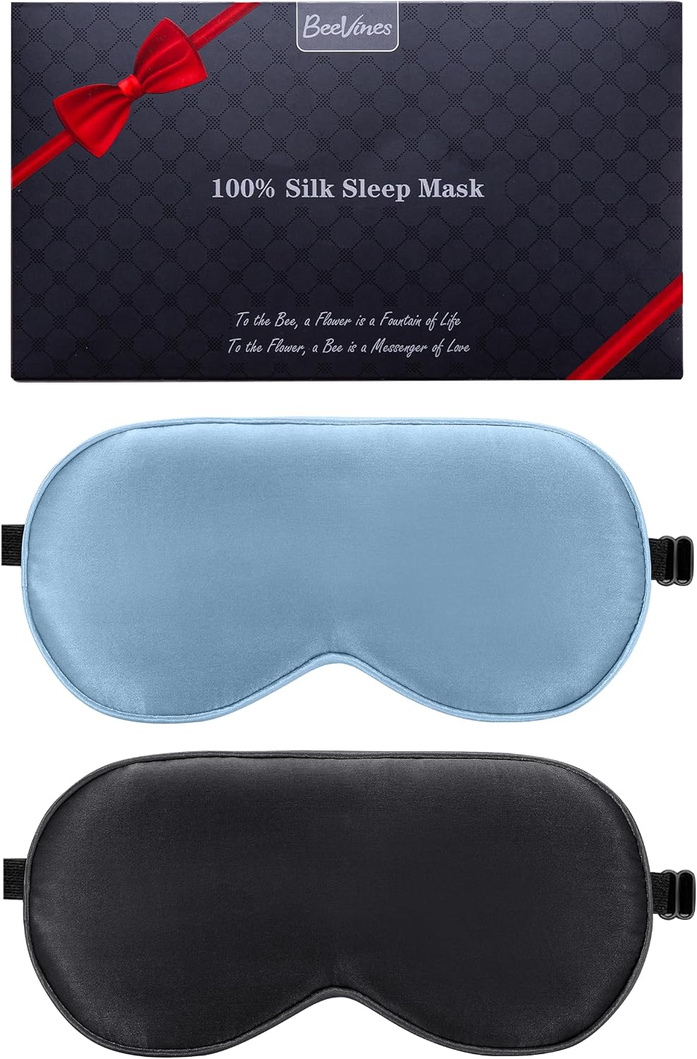 BeeVines 100% Mulberry Silk Sleep Mask, Light Blocking Eye Masks (2 Packs)
