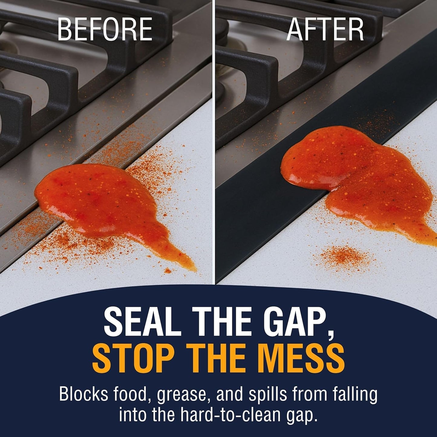 Extra Long Silicone Stove Gap Cover - Heat Resistant and Easy to Clean Stovetop Cooktop Counter Gap Filler Seal Between Stove and Counter, Kitchen Range Oven Top Crumb Catcher (25 Inch, 2 Pack, Black)