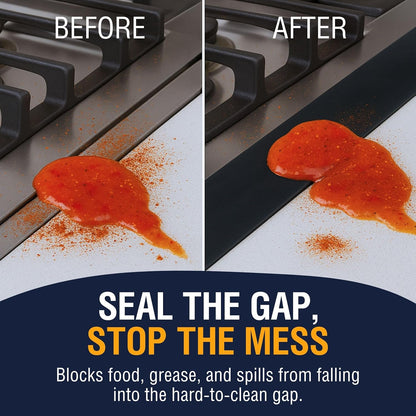 Extra Long Silicone Stove Gap Cover - Heat Resistant and Easy to Clean Stovetop Cooktop Counter Gap Filler Seal Between Stove and Counter, Kitchen Range Oven Top Crumb Catcher (25 Inch, 2 Pack, Black)