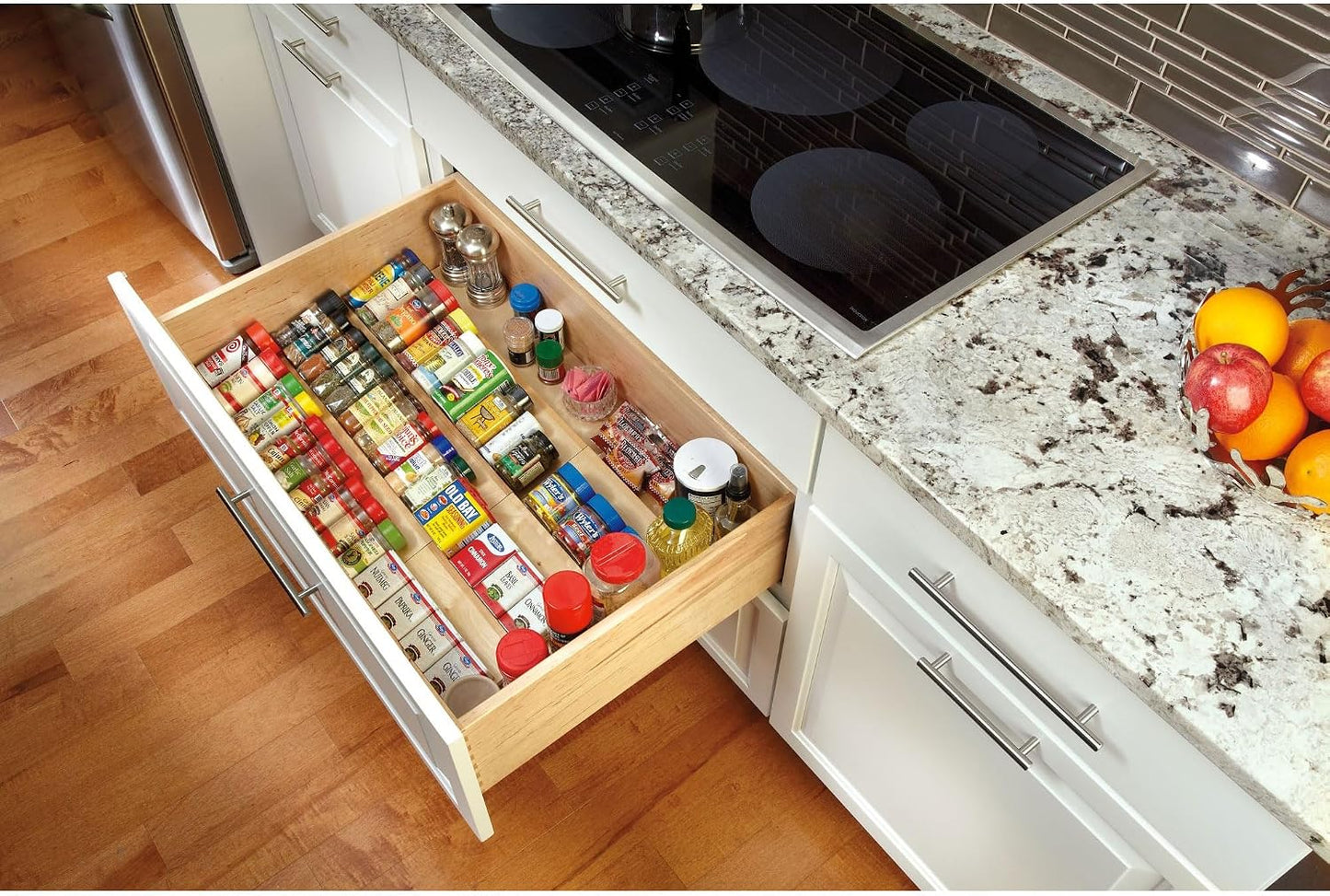 Rev-A-Shelf 36" 3-Tiered Trimmable Wooden Pull-Out Spice Rack, Maple | Wooden Kitchen Drawer and Cabinet Home Storage Insert for Seasoning Organization