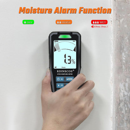 Pinless Moisture Meter for Wall,Floor – Digital Moisture Tester | With 3-Color LCD Display, Audible Alarm & HOLD Function, Ideal for Home Inspections