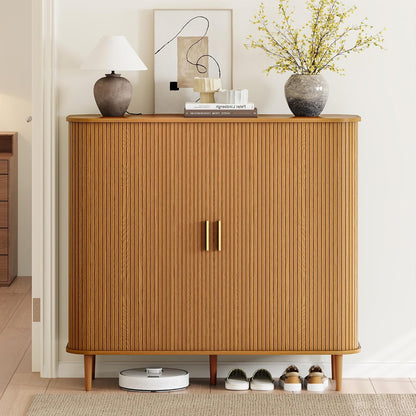 DHH Shoe Storage Cabinet with Sliding Door, 6-Tier Shoe Cabinet with Adjustable Shelves, Modern Freestanding Shoe Storage Organizer for Entryway, Hallway, Living Room (Walnut, 47 ")