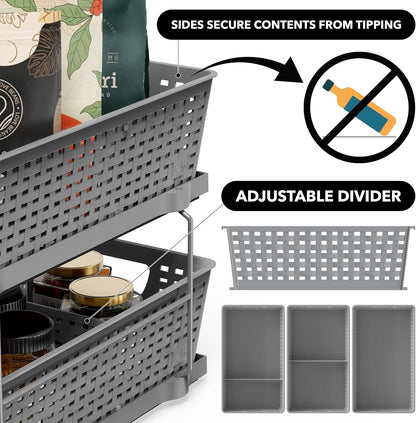 Simple Houseware 2 Tier Pull-Out Sliding Drawer Under Sink Storage, White | Great for Kitchen Bathroom Tray Shelf Organizer