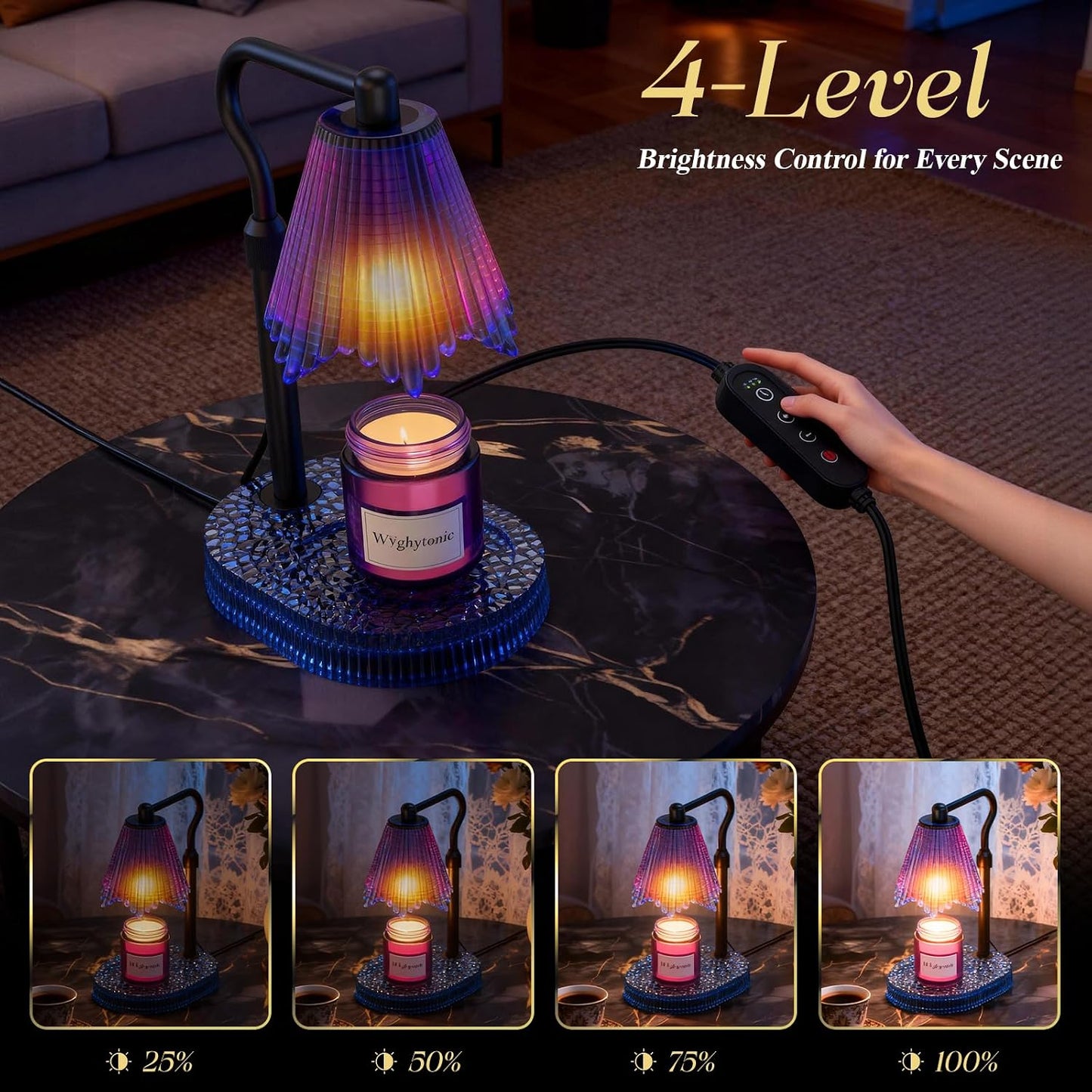 Flower Candle Warmer Lamp,Adjustable Timer & Dimmer(Black2) | Adjustable height fits jars. Timer & dimmer safe melt. 2 bulbs & heat-proof base. Perfect for bedroom, office, or gifting.