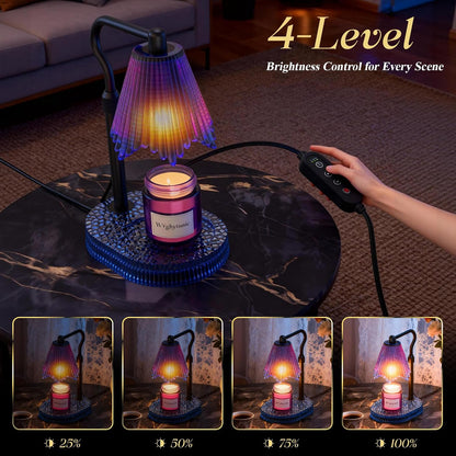 Flower Candle Warmer Lamp,Adjustable Timer & Dimmer(Black2) | Adjustable height fits jars. Timer & dimmer safe melt. 2 bulbs & heat-proof base. Perfect for bedroom, office, or gifting.