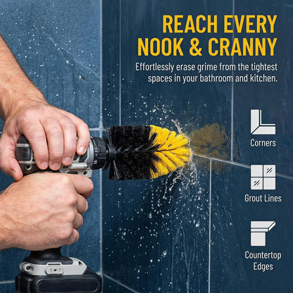 2 Pack 1/4″ Corner Drill Brush Attachments for Cleaning Tile Grout Corners | Sinks, Bathtub & Kitchen Surfaces, Hex Shank Power Scrubber Brush for Drill, Nylon Bristles, Tapered Cone Design