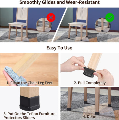 Ezprotekt Chair Leg Sliders for Carpet, 24 Pcs Square Chair Glides for Carpet, Carpet Furniture Pads Stool Leg Protectors Caps, Carpet Furniture Glides Quickly and Easily (L Fit:1" - 1.4")