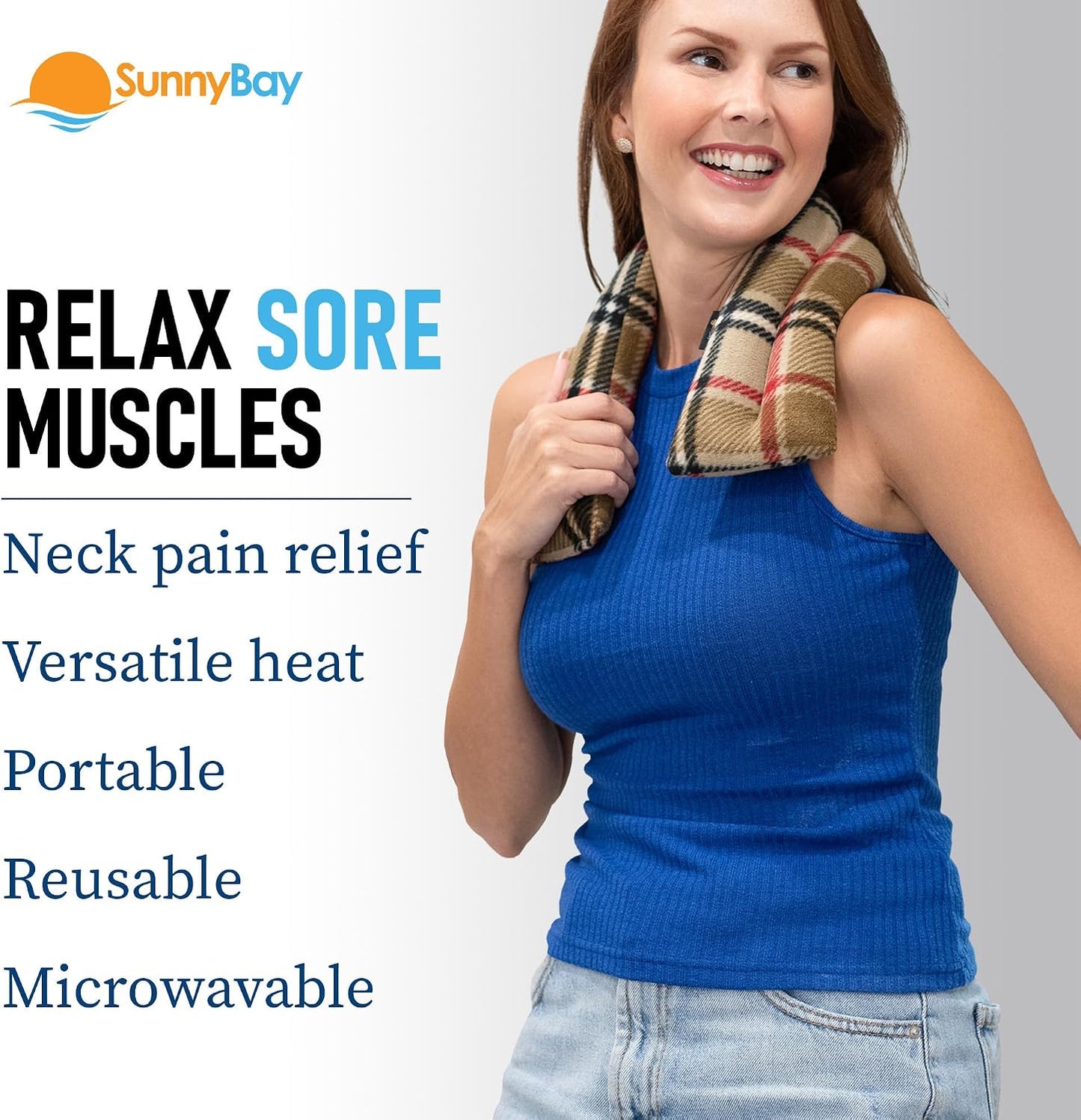SunnyBay Microwavable Heating Pad for Neck and Shoulder, Heated Neck Wrap, Microwave Heat Pad, Weighted Beanbag Moist Hot or Cold Compress, 2.2 lbs, 26x4 Inches, Buffalo