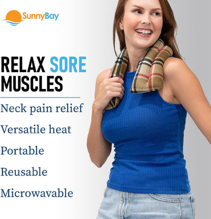 SunnyBay Microwavable Heating Pad for Neck and Shoulder, Heated Neck Wrap, Microwave Heat Pad, Weighted Beanbag Moist Hot or Cold Compress, 2.2 lbs, 26x4 Inches, Buffalo