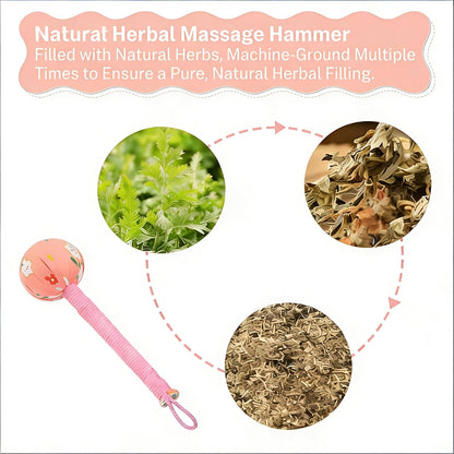 Wormwood Mugwort Massage Hammer 26cm, Manual Lymphatic Drainage Tool, Handheld Percussion Massager for Full Body Muscle Tension Relief (1, Pink)