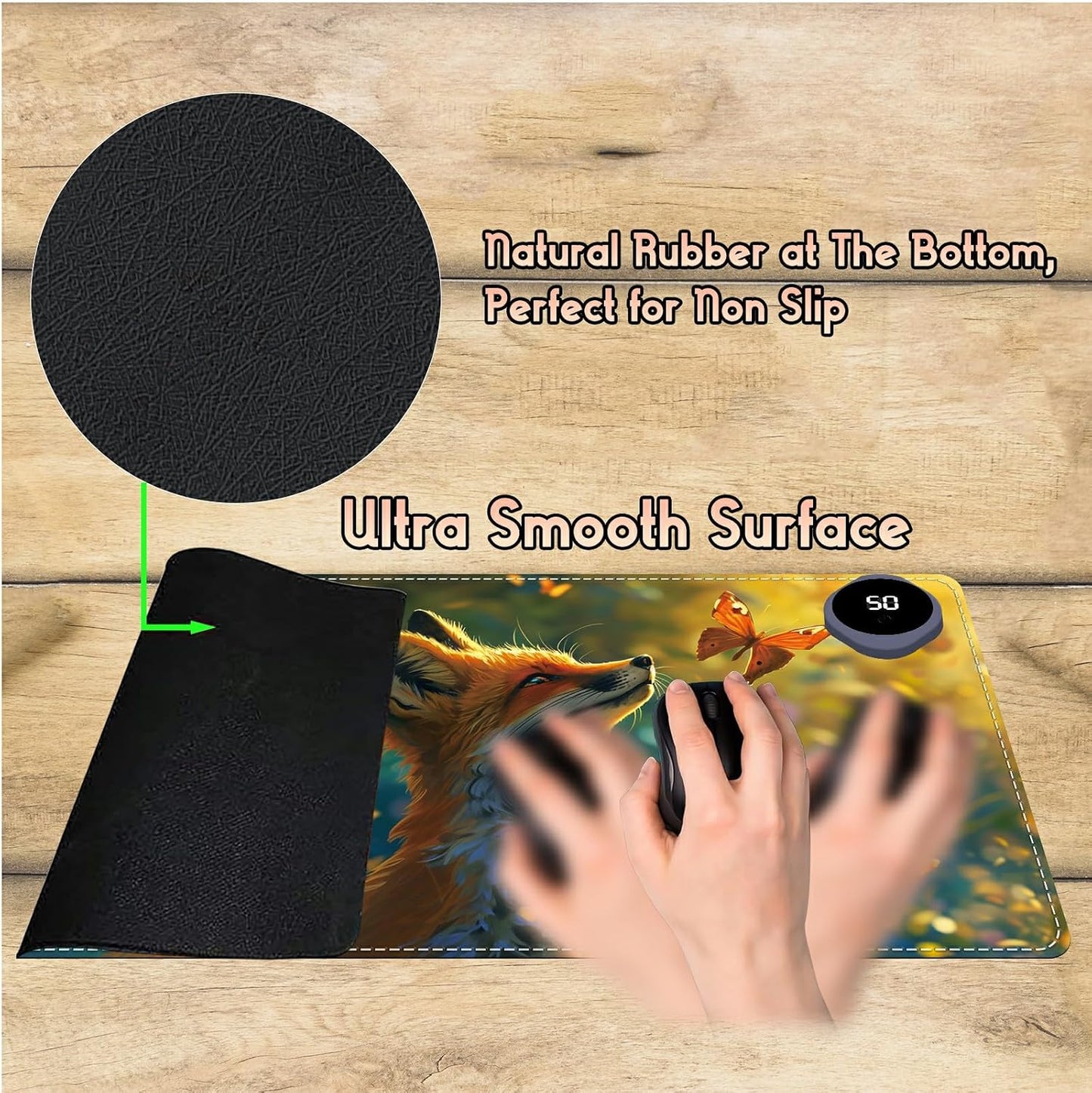 Heated Desk Pad Heated Large Mouse Pad, Electric Quickly Warm Desk Mat with 3 Levels Heating 3 Hours Auto Shut-Off, 31.5" x 13" Warm Gaming Mousepad Hand Foot Warmer, Baby Elephant