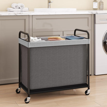 ELYKEN Laundry Hamper 2 Section, 100L Rolling Laundry Sorter with Wheels | Removable Washable Liner Bags, Sturdy Steel Frame and Metal Handle, Double Compartment Clothes Organizer for Laundry Sorting