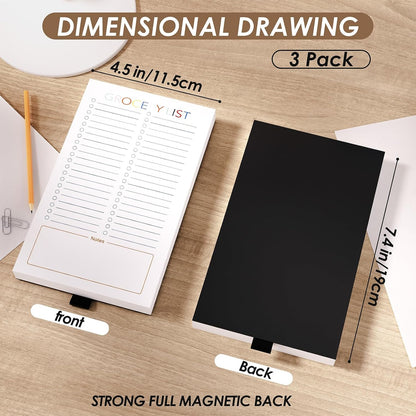 Magnetic Grocery List Pad for Fridge, 3 Pack Notepads | Strong Full Back Magnet with Pen Holder, 3 Pads, 180 Sheets for Grocery Lists, Meal Plans and To Do Lists