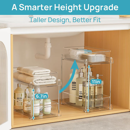 Vtopmart 2 Pack Pull Out Bathroom Under Sink Organizer (S-Standard) | Slide-out drawers, Multi-purpose storage, Clear visibility, Easy Set-up