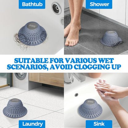 Shower Drain Hair Catcher Bathtub Drain Strainer Sink Drain Protector | Collapsible Pop-Up Drain Hair Catcher, Traps Hair & Prevents Clogs, Easy to Clean, Bathroom Fixture Accessories, Gray